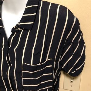 F21 Navy Striped Collared Blouse